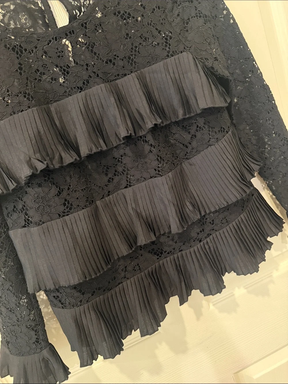 J Crew lace layered black top, size 0P